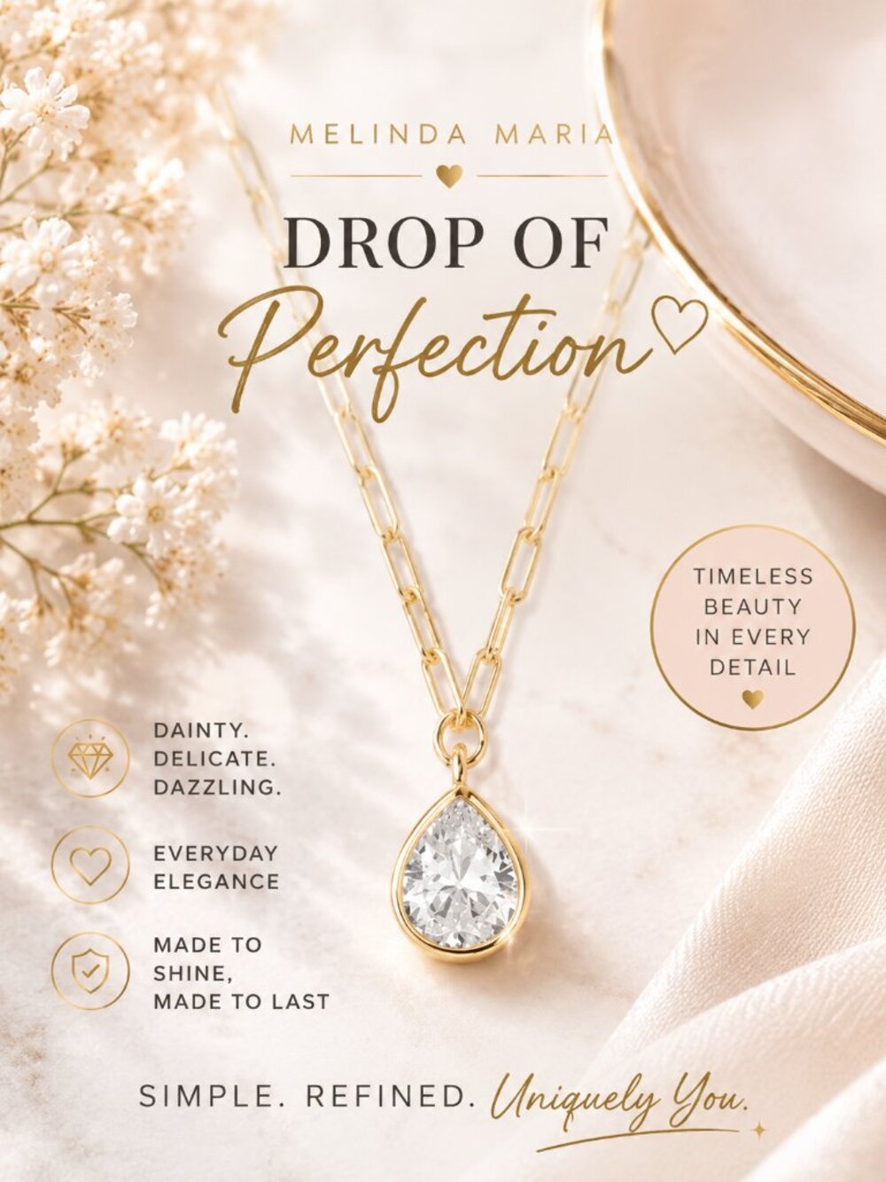 Melinda Maria Drop of Perfection Necklace Gold|White Diamondettes New